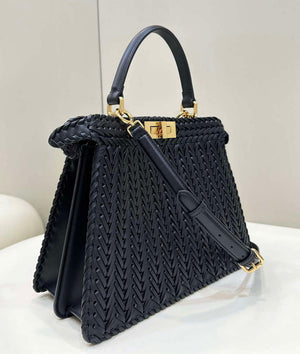 Fendi 8BN321 Peekaboo ISeeU Medium Black interlace leather bag 80138L - Default Title - View 4