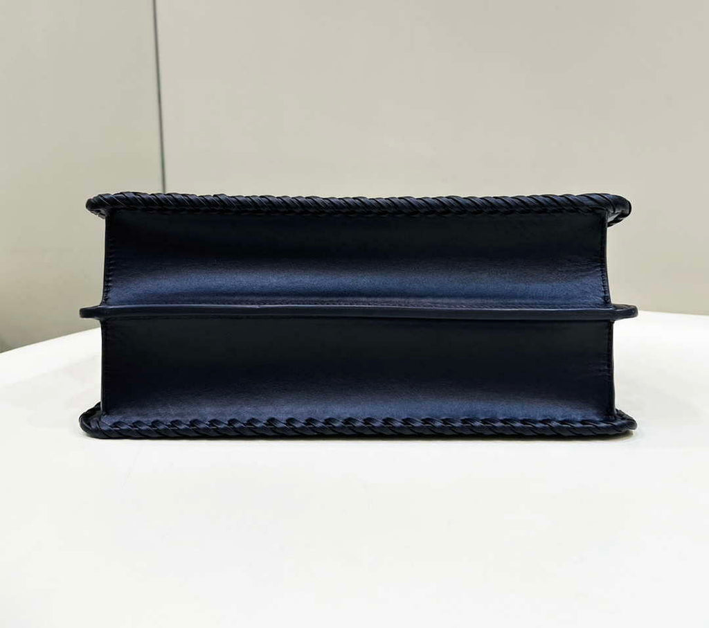 Fendi 8BN321 Peekaboo ISeeU Medium Black interlace leather bag 80138L