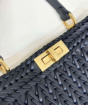 Fendi 8BN321 Peekaboo ISeeU Medium Black interlace leather bag 80138L - Default Title - View 6