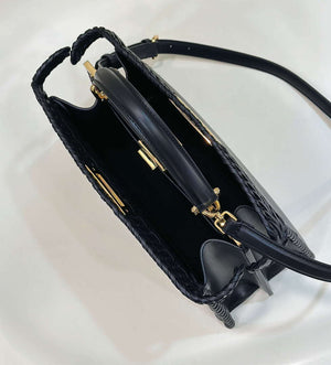Fendi 8BN321 Peekaboo ISeeU Medium Black interlace leather bag 80138L - Default Title - View 8