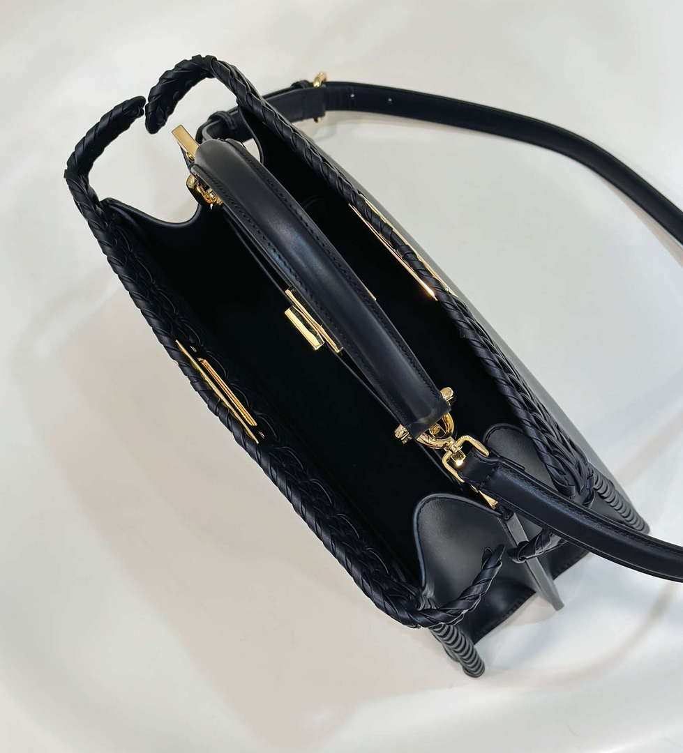 Fendi 8BN321 Peekaboo ISeeU Medium Black interlace leather bag 80138L