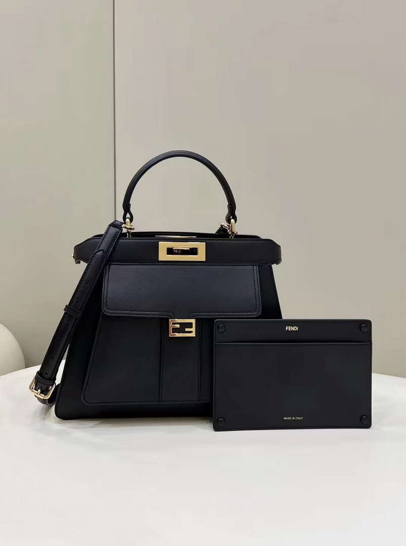 Fendi 8BN321 Peekaboo Iseeu Medium Black Leather Bag 8596L