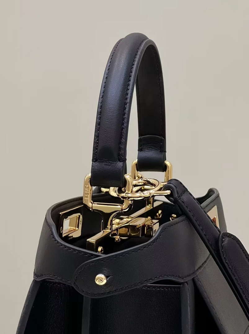 Fendi 8BN321 Peekaboo Iseeu Medium Black Leather Bag 8596L