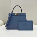 Fendi 8BN321 Peekaboo ISeeU Medium Blue Selleria bag with 646 hand-sewn topstitches 80133 - Default Title - View 1