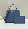 Fendi 8BN321 Peekaboo ISeeU Medium Blue Selleria bag with 646 hand-sewn topstitches 80133