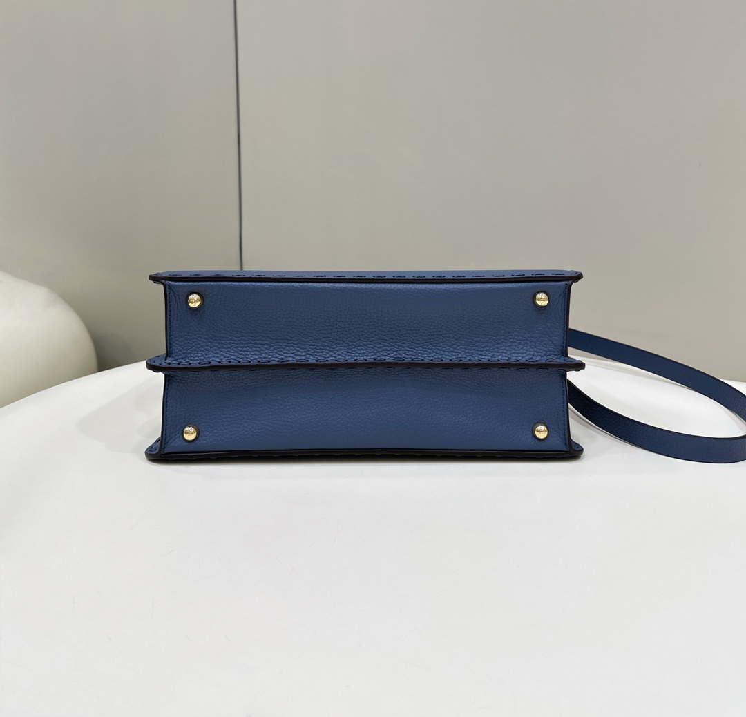 Fendi 8BN321 Peekaboo ISeeU Medium Blue Selleria bag with 646 hand-sewn topstitches 80133