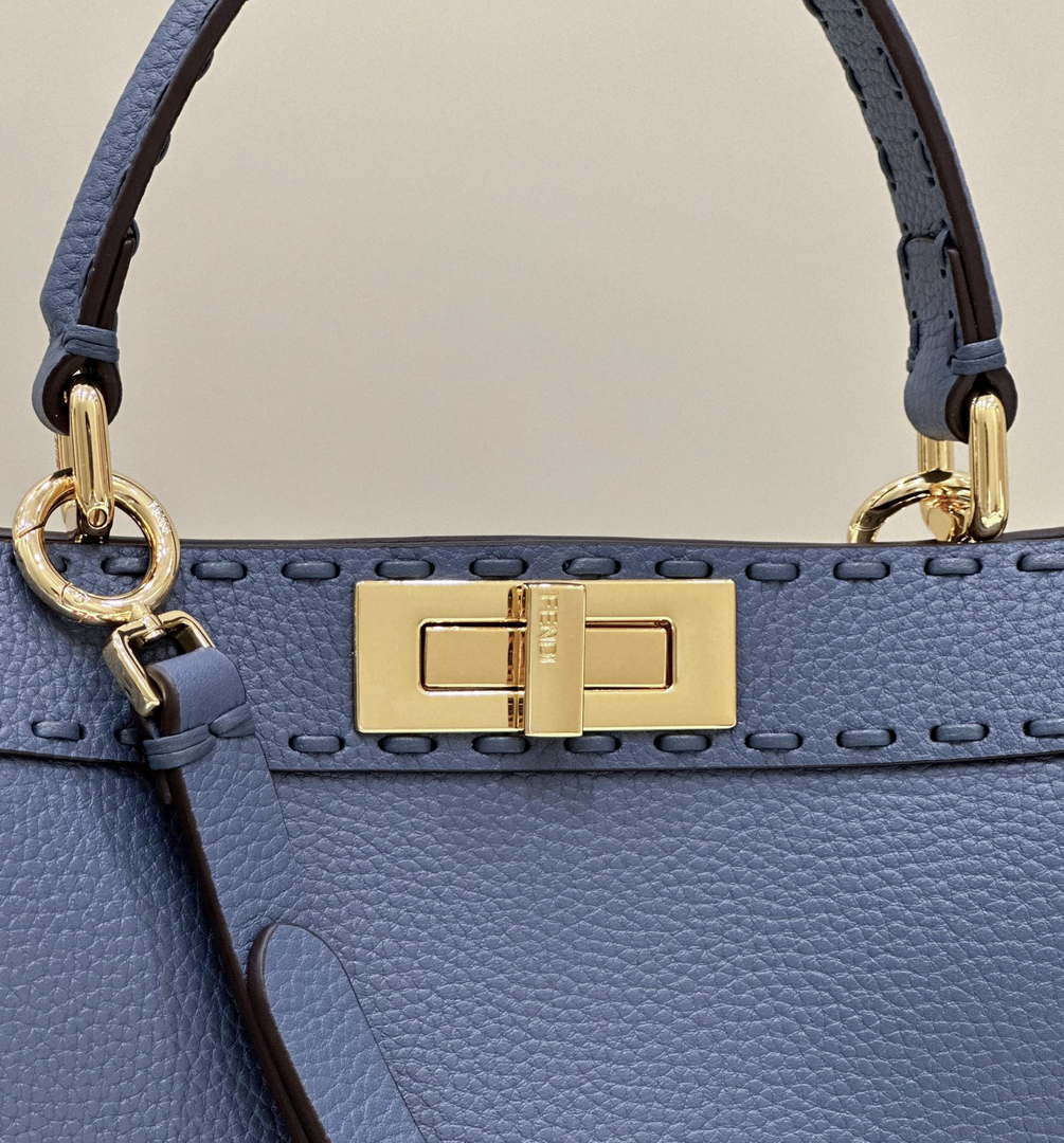 Fendi 8BN321 Peekaboo ISeeU Medium Blue Selleria bag with 646 hand-sewn topstitches 80133