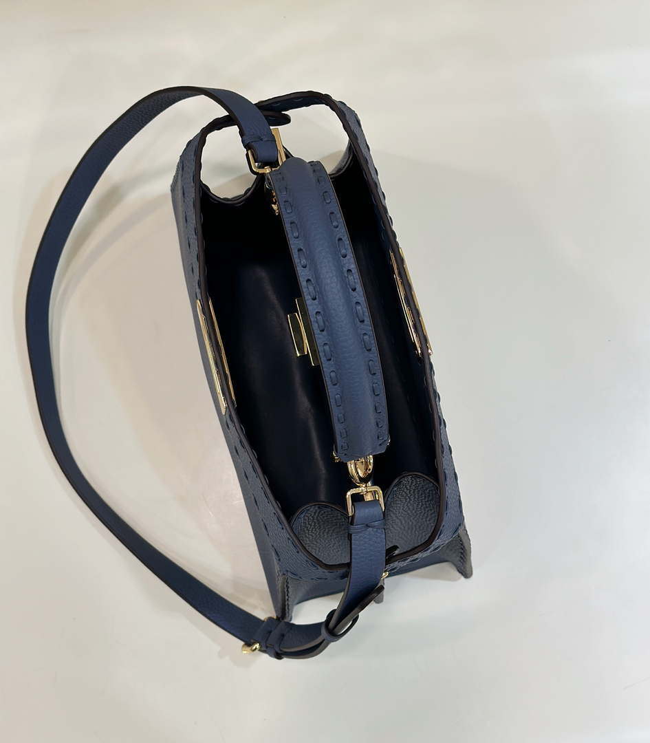 Fendi 8BN321 Peekaboo ISeeU Medium Blue Selleria bag with 646 hand-sewn topstitches 80133