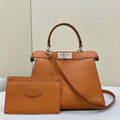 Fendi 8BN321 Peekaboo ISeeU Medium Brown Selleria bag with 646 hand-sewn topstitches 80133 - Default Title - View 1