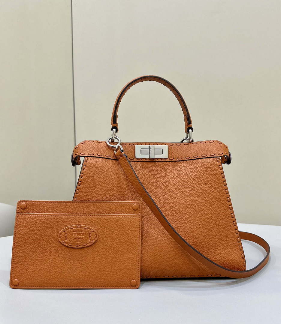 Fendi 8BN321 Peekaboo ISeeU Medium Brown Selleria bag with 646 hand-sewn topstitches 80133