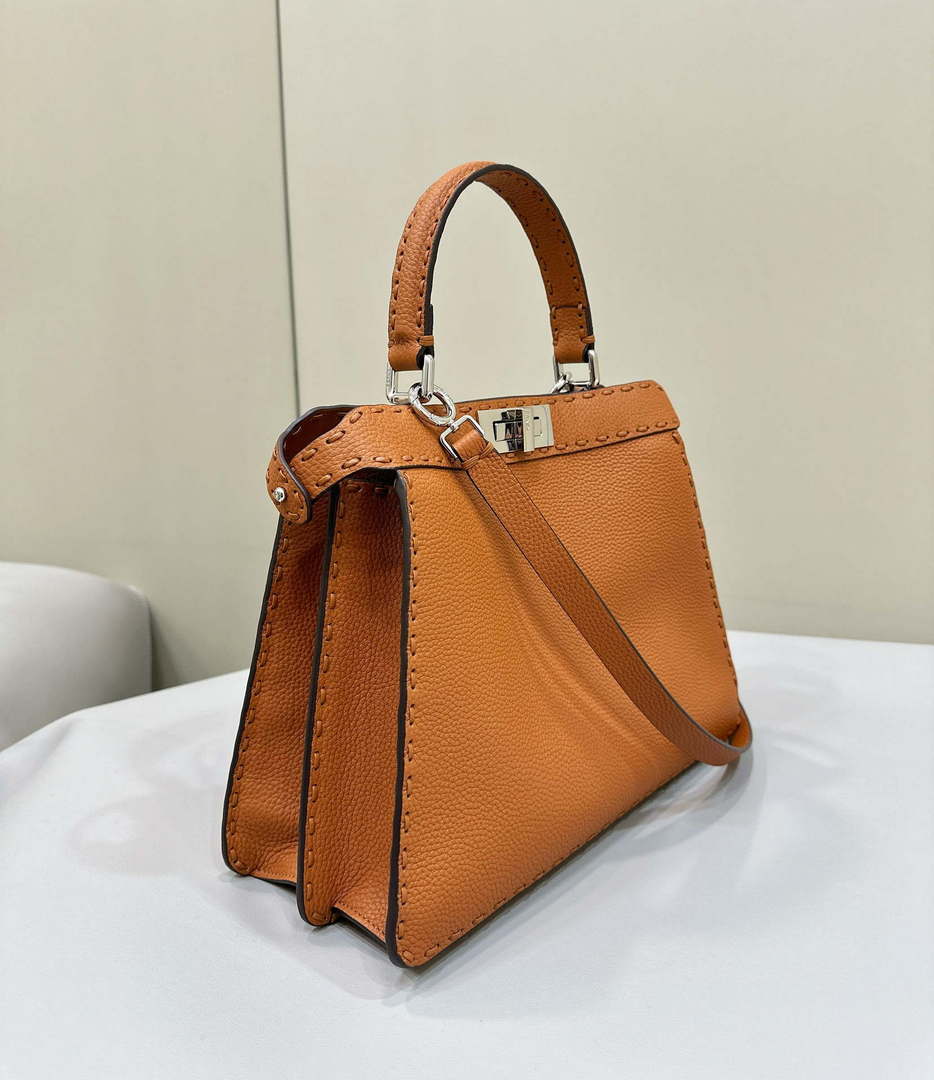 Fendi 8BN321 Peekaboo ISeeU Medium Brown Selleria bag with 646 hand-sewn topstitches 80133