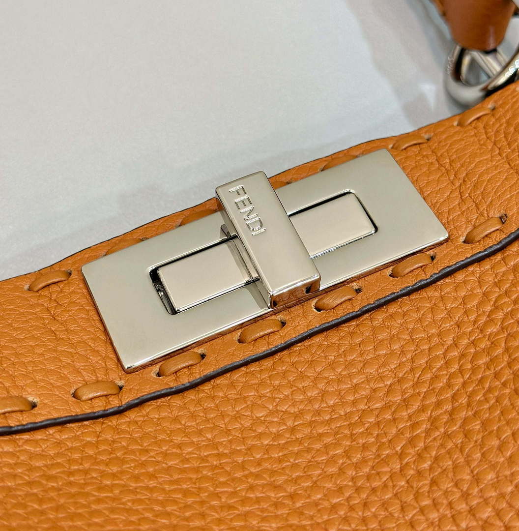 Fendi 8BN321 Peekaboo ISeeU Medium Brown Selleria bag with 646 hand-sewn topstitches 80133