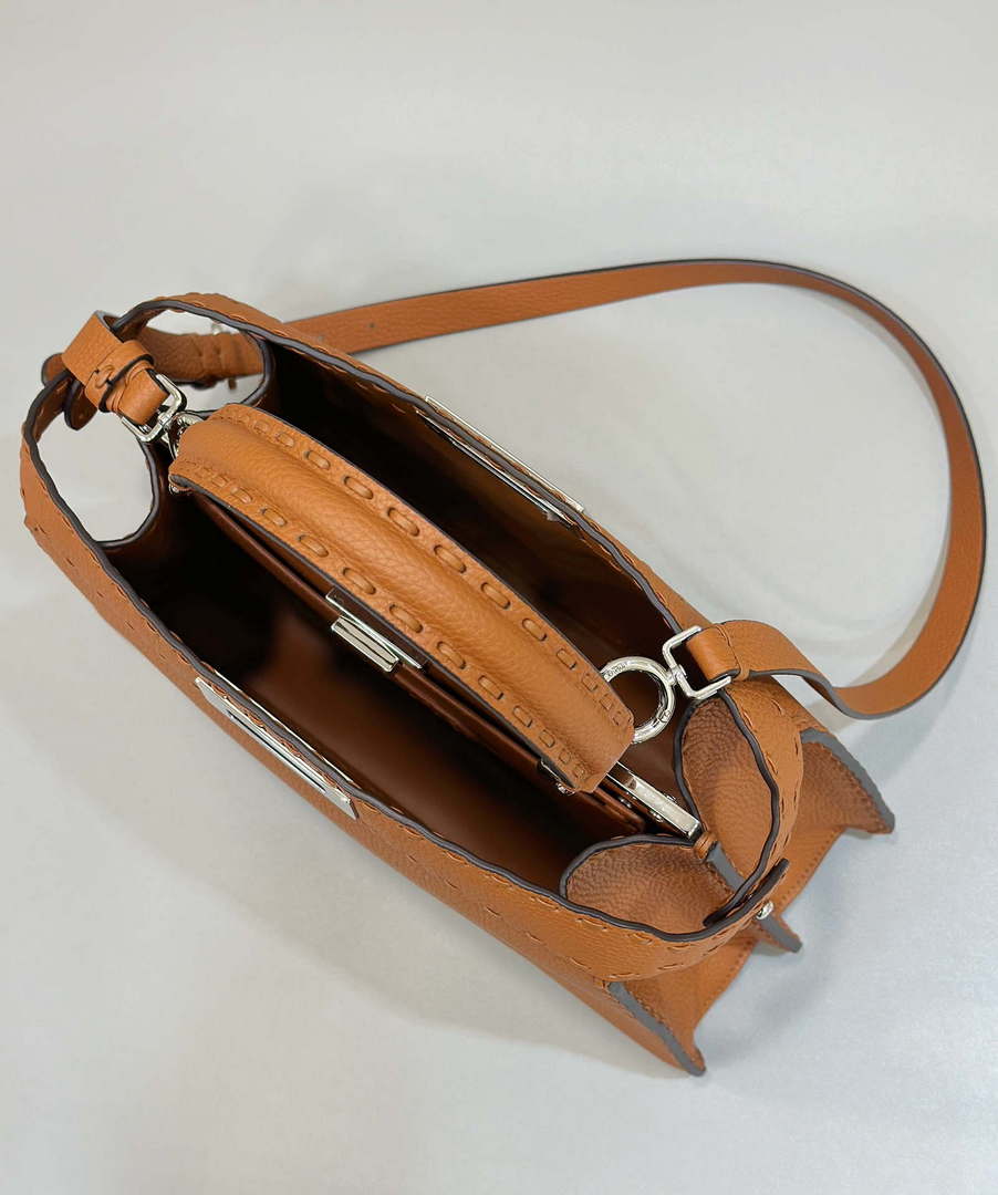 Fendi 8BN321 Peekaboo ISeeU Medium Brown Selleria bag with 646 hand-sewn topstitches 80133