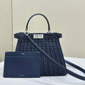 Fendi 8BN321 Peekaboo ISeeU Medium Dark Blue interlace leather bag 80138L - Default Title - View 1
