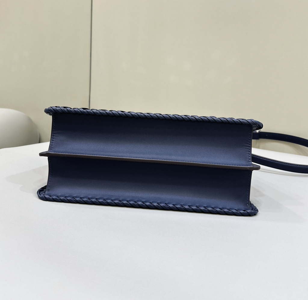 Fendi 8BN321 Peekaboo ISeeU Medium Dark Blue interlace leather bag 80138L