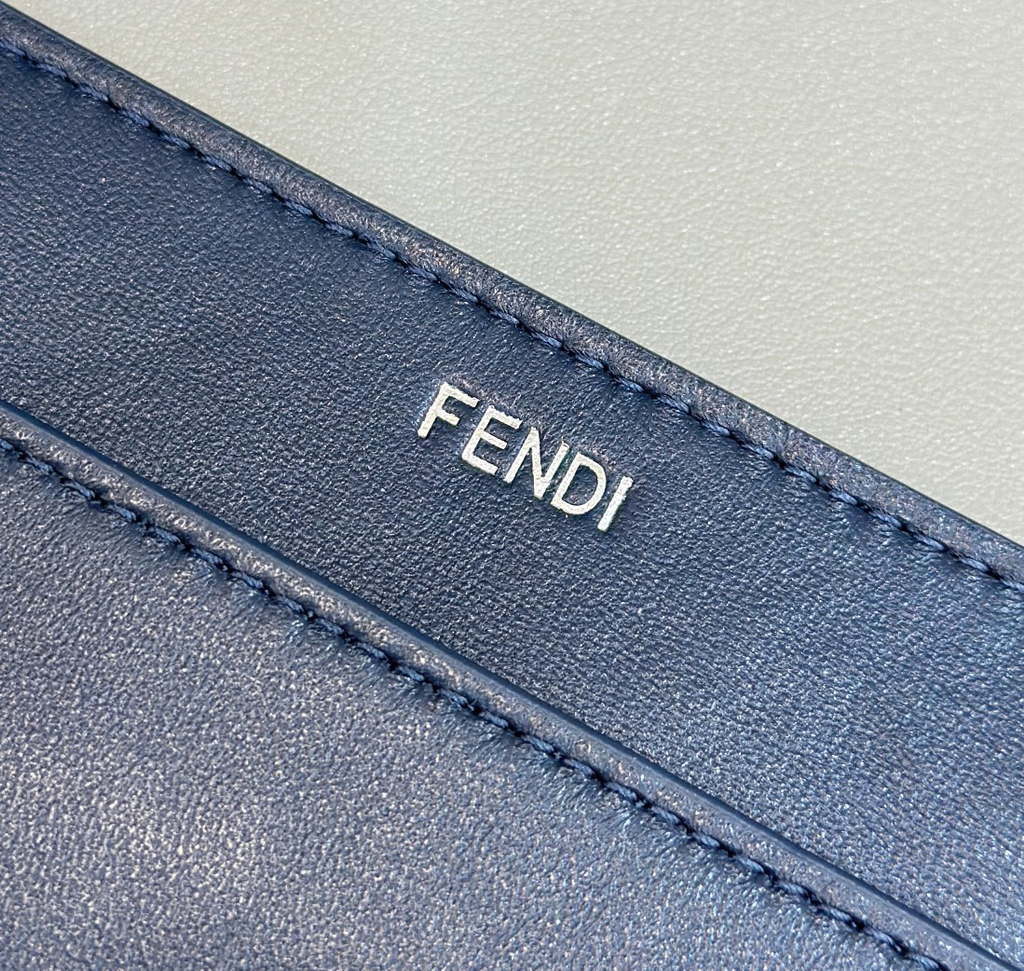 Fendi 8BN321 Peekaboo ISeeU Medium Dark Blue interlace leather bag 80138L