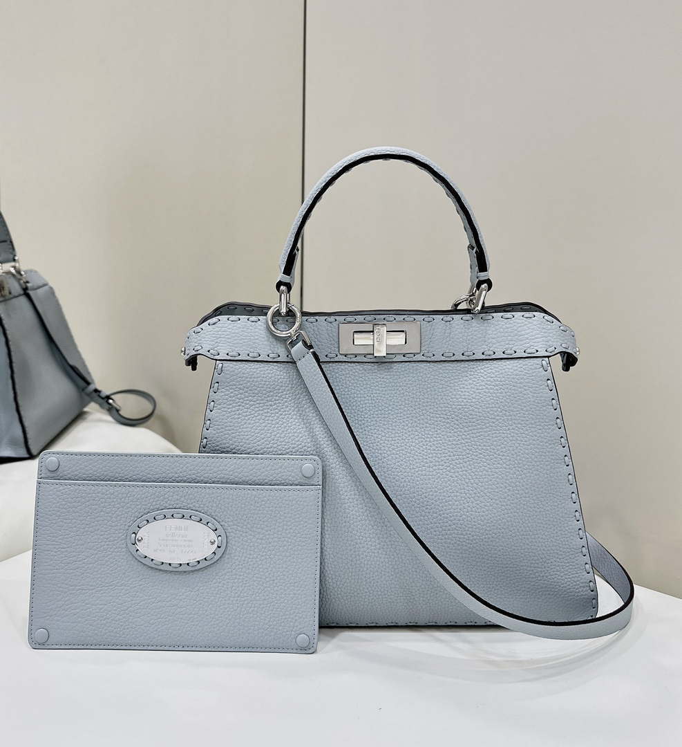 Fendi 8BN321 Peekaboo ISeeU Medium Light blue Selleria bag with 646 hand-sewn topstitches 80133