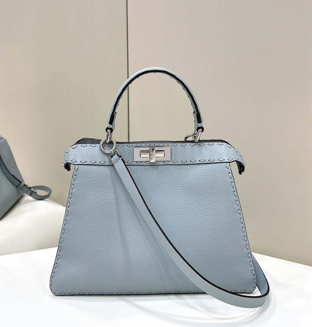 Fendi 8BN321 Peekaboo ISeeU Medium Light blue Selleria bag with 646 hand-sewn topstitches 80133