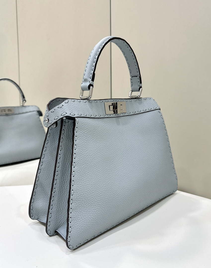 Fendi 8BN321 Peekaboo ISeeU Medium Light blue Selleria bag with 646 hand-sewn topstitches 80133