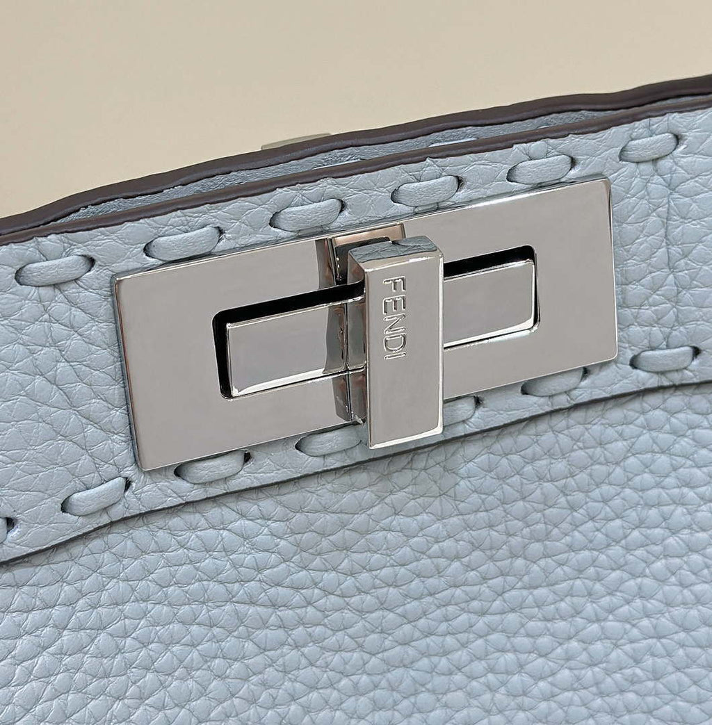 Fendi 8BN321 Peekaboo ISeeU Medium Light blue Selleria bag with 646 hand-sewn topstitches 80133