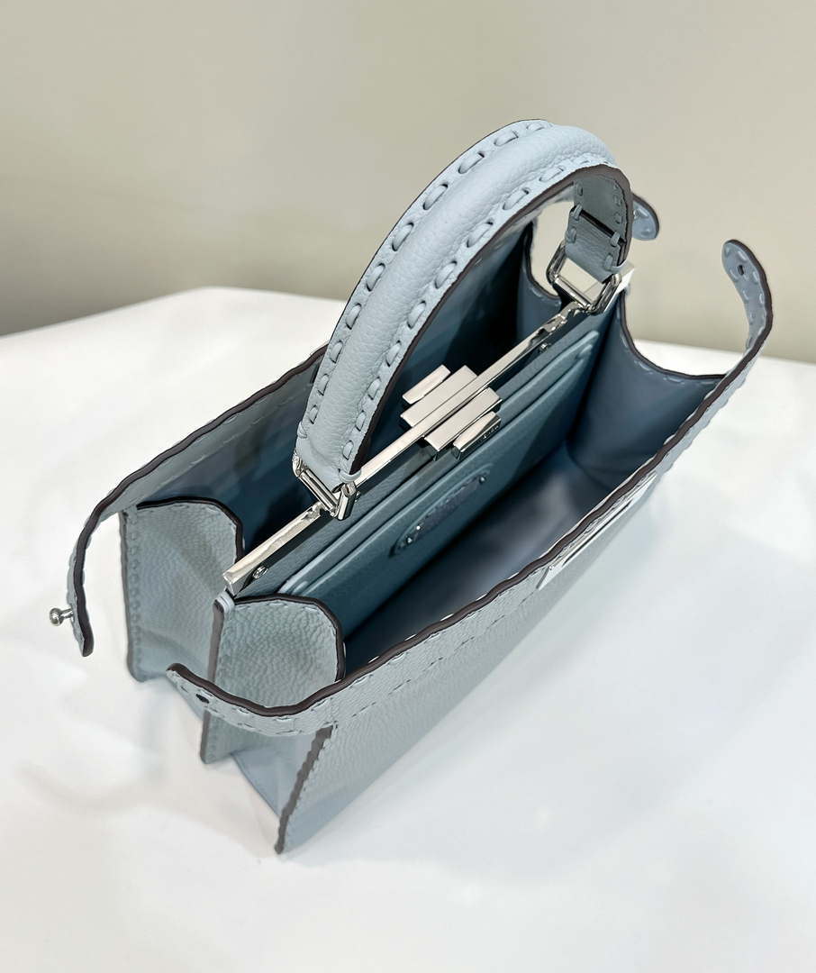 Fendi 8BN321 Peekaboo ISeeU Medium Light blue Selleria bag with 646 hand-sewn topstitches 80133