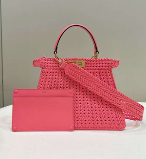 Fendi 8BN321 Peekaboo ISeeU Medium Pink interlace leather bag 80138L - Default Title - View 2