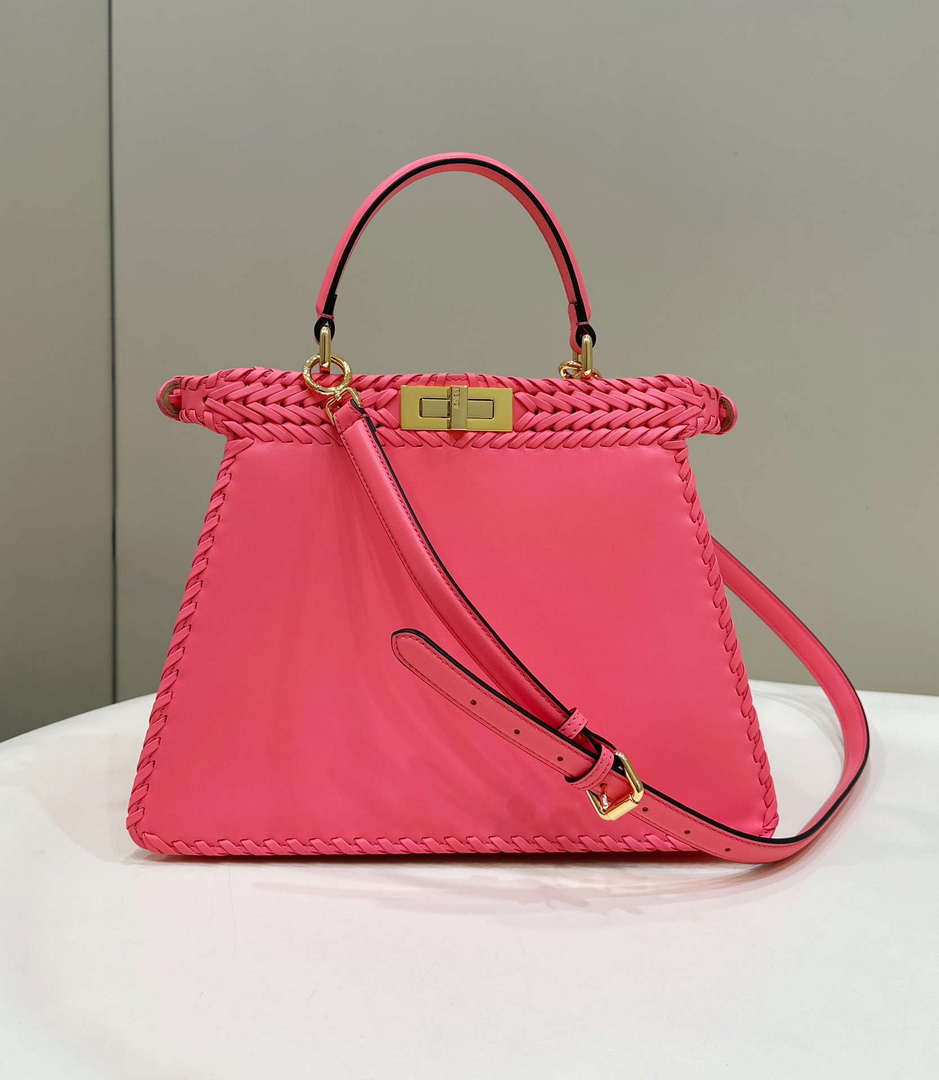 Fendi 8BN321 Peekaboo ISeeU Medium Pink interlace leather bag 80138L