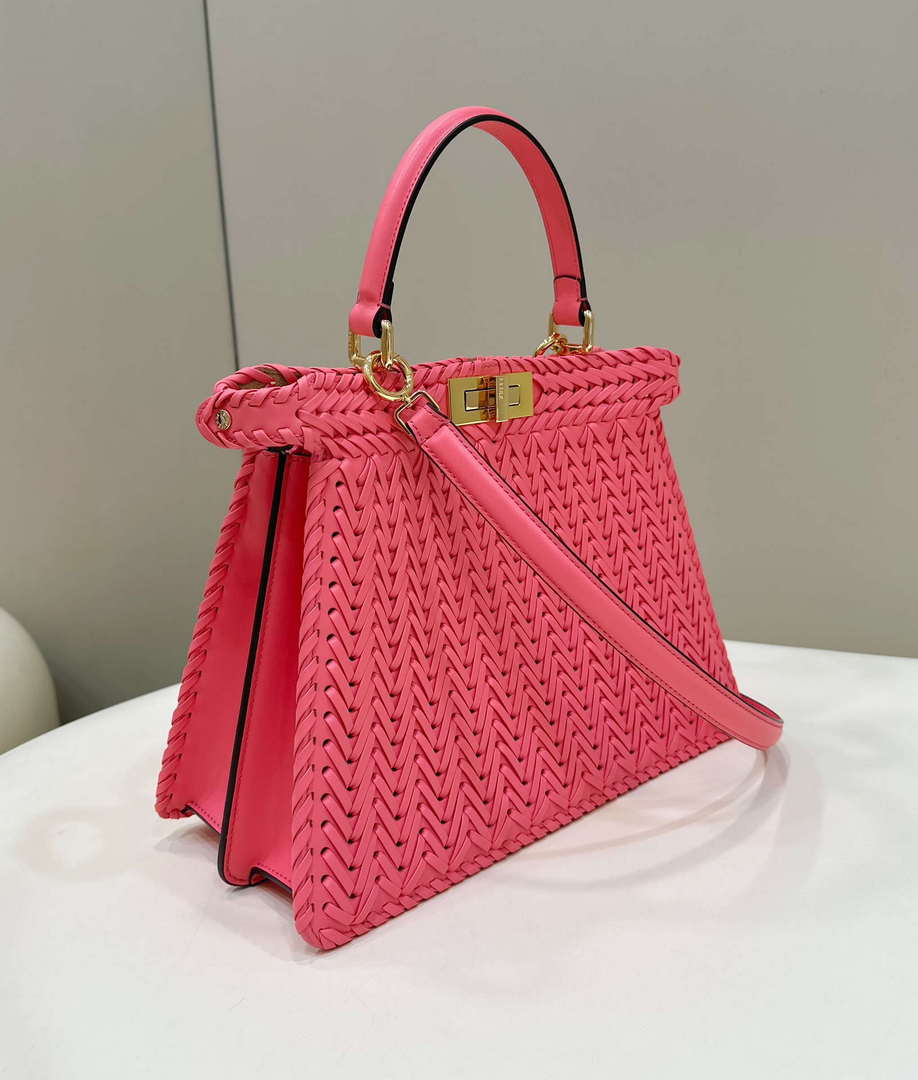 Fendi 8BN321 Peekaboo ISeeU Medium Pink interlace leather bag 80138L