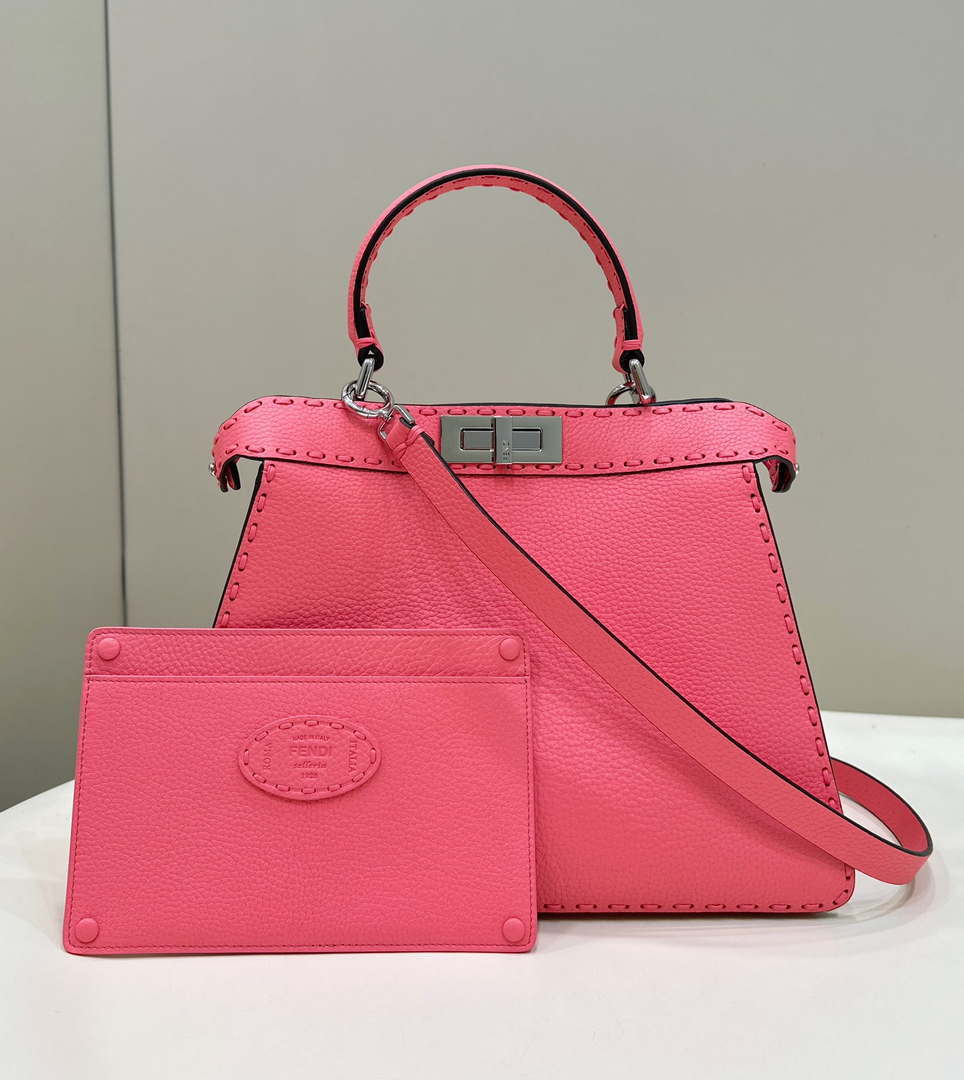 Fendi 8BN321 Peekaboo ISeeU Medium Pink Selleria bag with 646 hand-sewn topstitches 80133