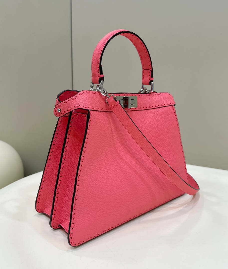 Fendi 8BN321 Peekaboo ISeeU Medium Pink Selleria bag with 646 hand-sewn topstitches 80133
