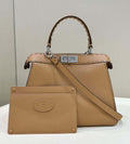 Fendi 8BN321 Peekaboo ISeeU Medium Tan Selleria bag with 646 hand-sewn topstitches 80133