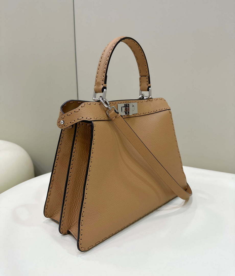 Fendi 8BN321 Peekaboo ISeeU Medium Tan Selleria bag with 646 hand-sewn topstitches 80133