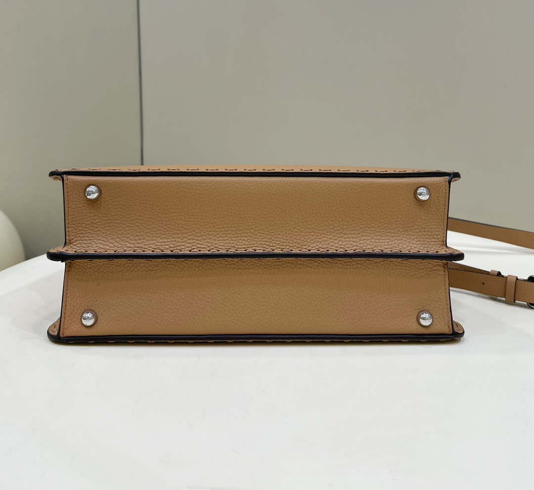 Fendi 8BN321 Peekaboo ISeeU Medium Tan Selleria bag with 646 hand-sewn topstitches 80133