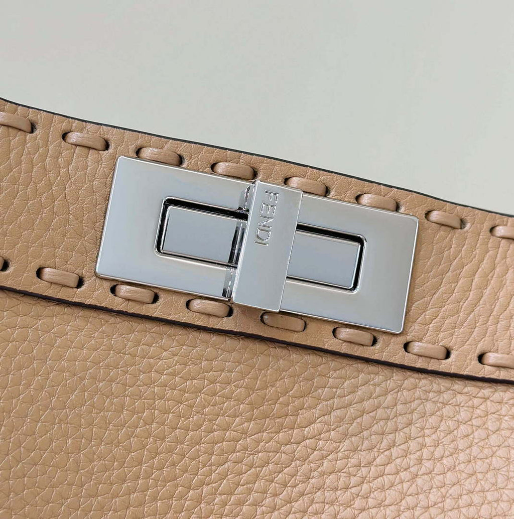 Fendi 8BN321 Peekaboo ISeeU Medium Tan Selleria bag with 646 hand-sewn topstitches 80133