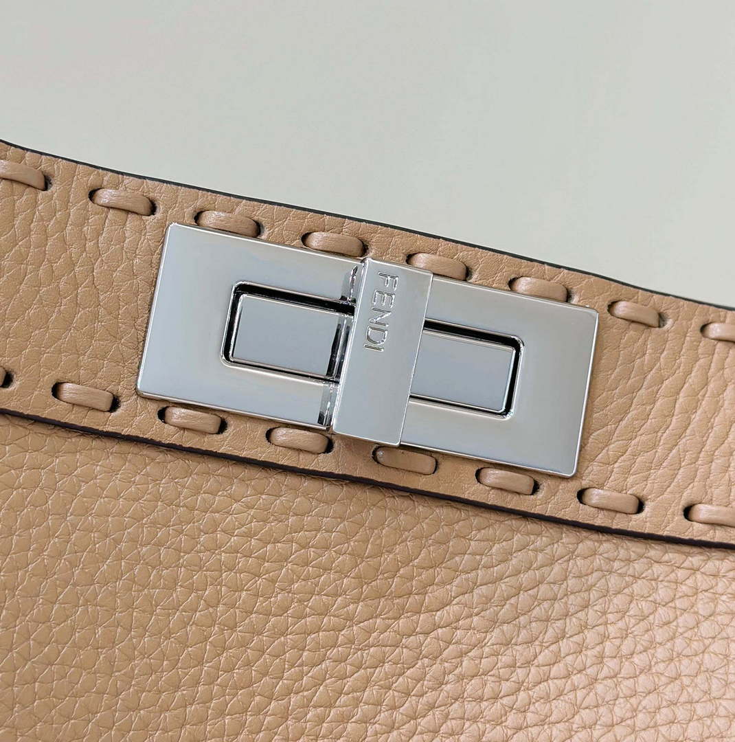 Fendi 8BN321 Peekaboo ISeeU Medium Tan Selleria bag with 646 hand-sewn topstitches 80133