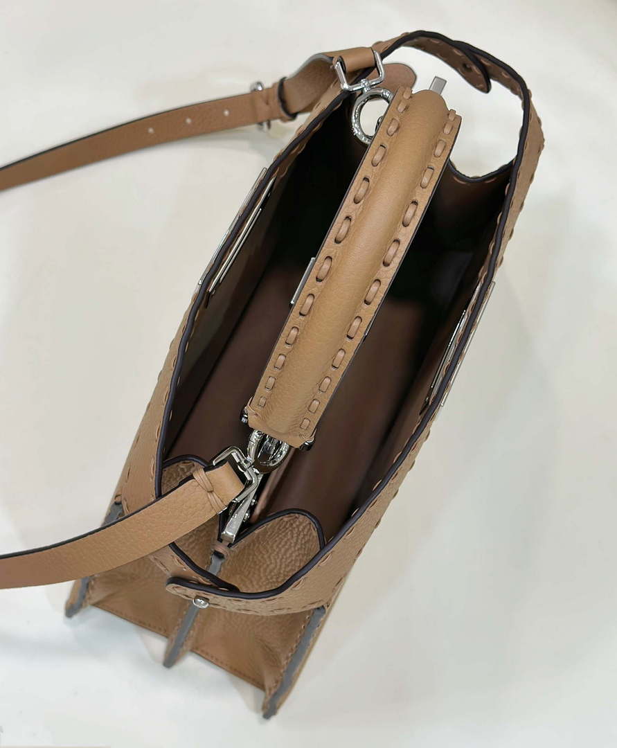 Fendi 8BN321 Peekaboo ISeeU Medium Tan Selleria bag with 646 hand-sewn topstitches 80133 - Default Title - View 9