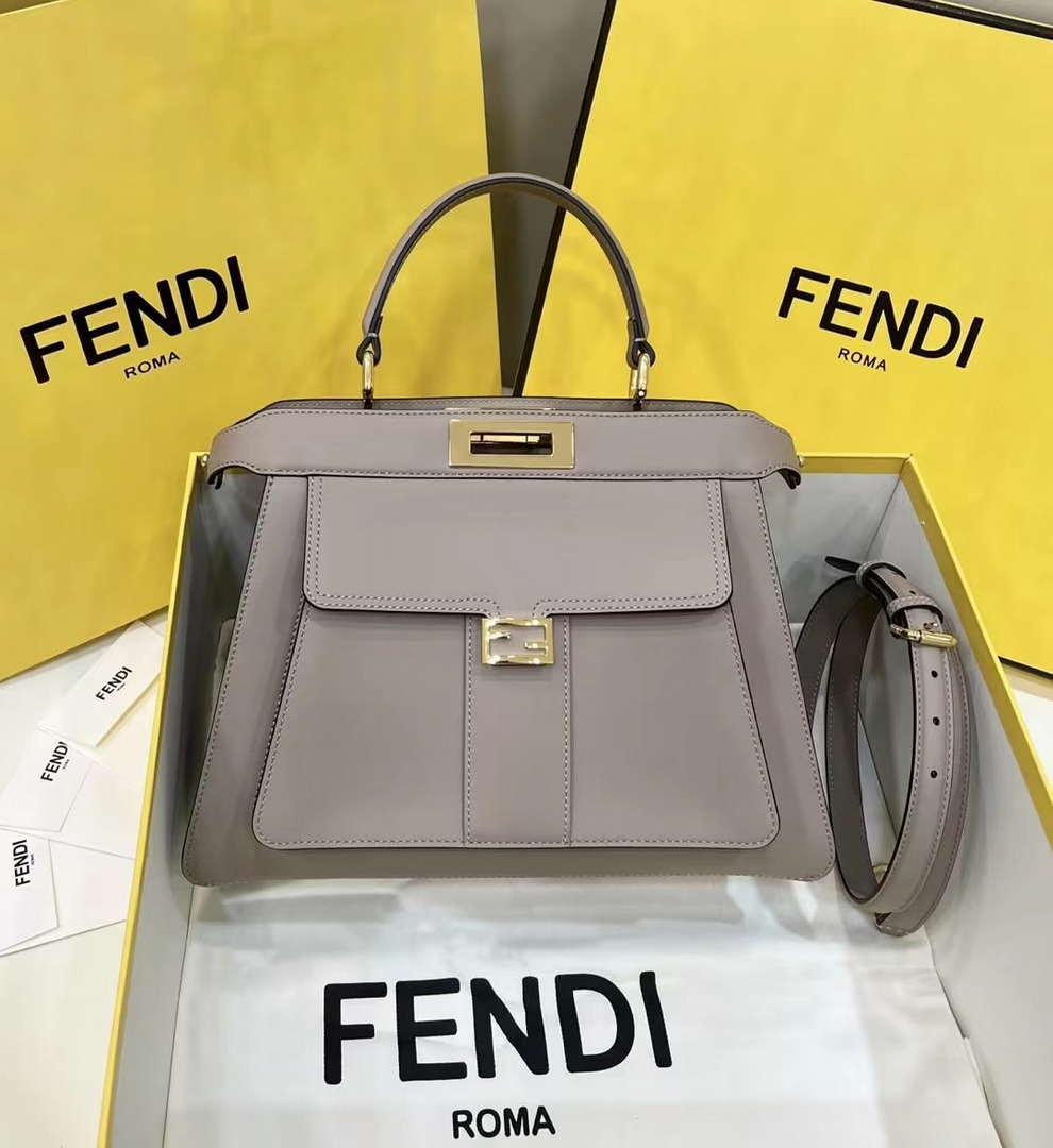 Fendi 8BN321 Peekaboo Iseeu Medium Gray Leather Bag 8596L