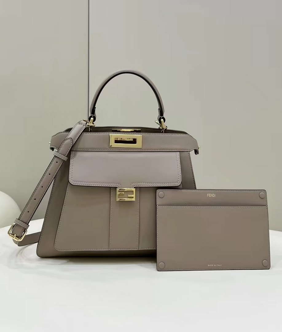 Fendi 8BN321 Peekaboo Iseeu Medium Gray Leather Bag 8596L