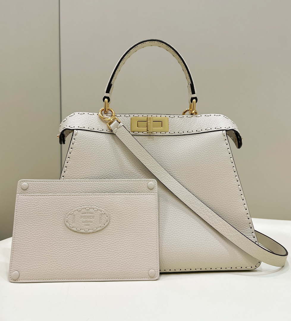 Fendi 8BN321 Peekaboo ISeeU Medium White Selleria bag with 646 hand-sewn topstitches 80133