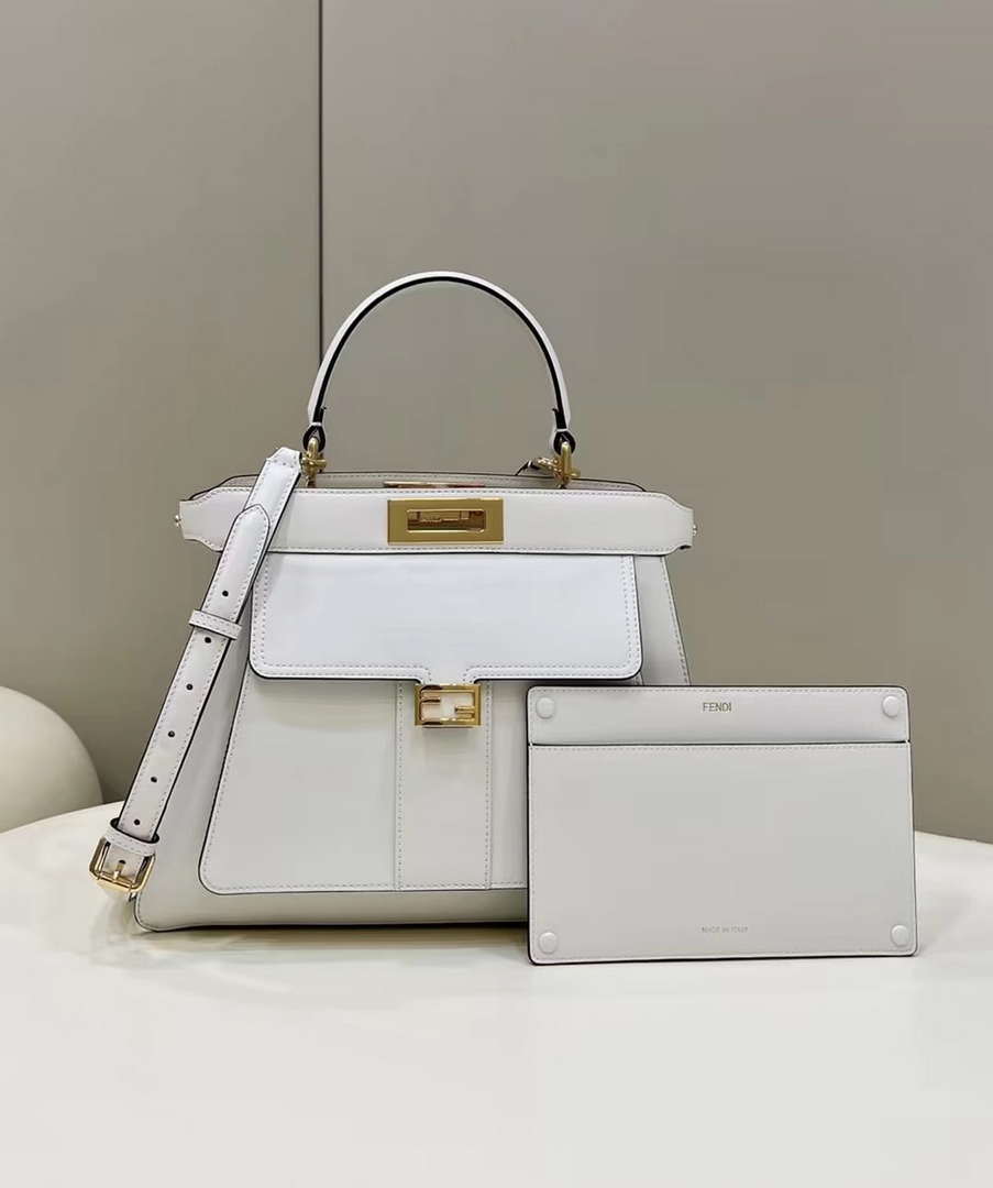 Fendi 8BN321 Peekaboo Iseeu Medium White Leather Bag 8596L
