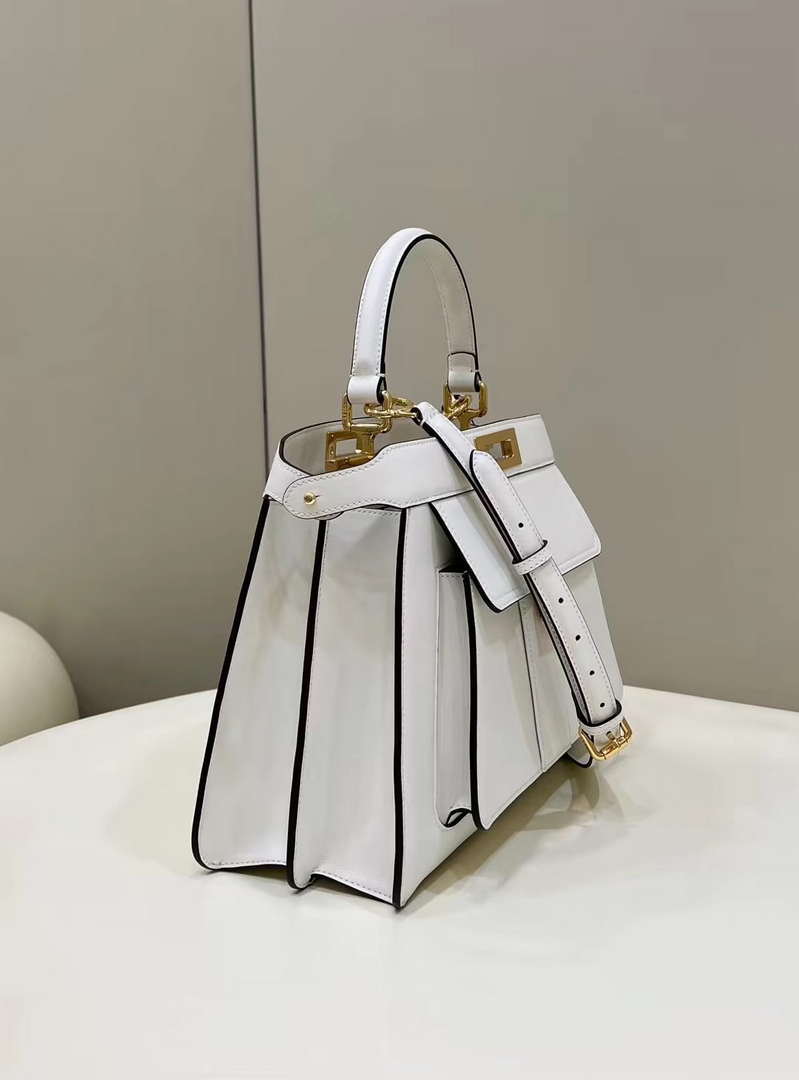 Fendi 8BN321 Peekaboo Iseeu Medium White Leather Bag 8596L