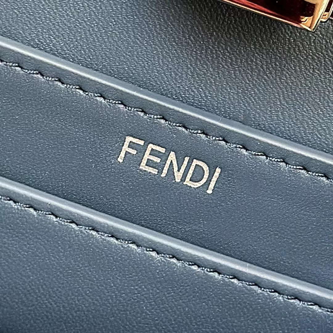 Fendi 8BN327 Peekaboo ISeeU Medium Blue interlace leather bag 80143