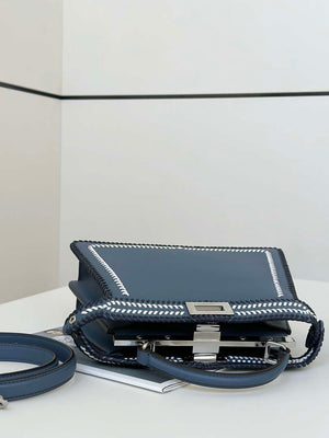 Fendi 8BN327 Peekaboo ISeeU Medium Blue interlace leather bag 80143 - Default Title - View 13