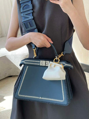 Fendi 8BN327 Peekaboo ISeeU Medium Blue interlace leather bag 80143 - Default Title - View 2