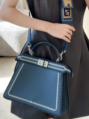 Fendi 8BN327 Peekaboo ISeeU Medium Blue interlace leather bag 80143 - Default Title - View 3