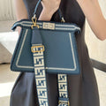 Fendi 8BN327 Peekaboo ISeeU Medium Blue interlace leather bag 80143 - Default Title - View 1