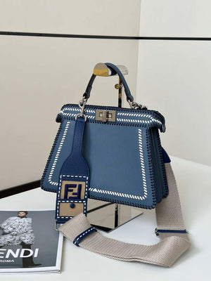 Fendi 8BN327 Peekaboo ISeeU Medium Blue interlace leather bag 80143 - Default Title - View 16