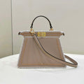 Fendi 8BN327 Peekaboo ISeeU Medium Gray &White interlace leather bag 80143 - Default Title - View 1
