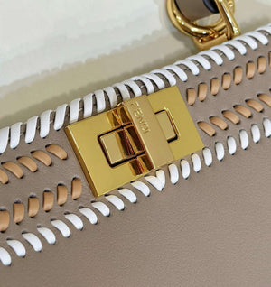 Fendi 8BN327 Peekaboo ISeeU Medium Gray &White interlace leather bag 80143 - Default Title - View 4