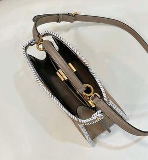 Fendi 8BN327 Peekaboo ISeeU Medium Gray &White interlace leather bag 80143 - Default Title - View 9